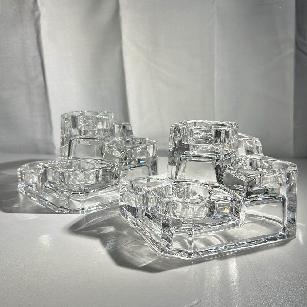 Vintage Crystal Glass Tea light Castle Block Set of 2 —-RETIRED ITEM—-